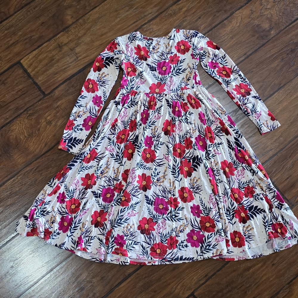 Floral Long Sleeve Kids Dress - Picture 8 of 8